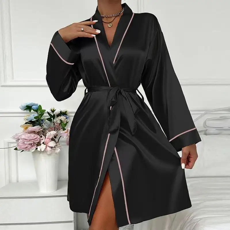 

Sexy Tie up Nightgown Trendy Home Clothes Simple Faionable Robe Spwear for Young Women Mid-Length Knee to Calve