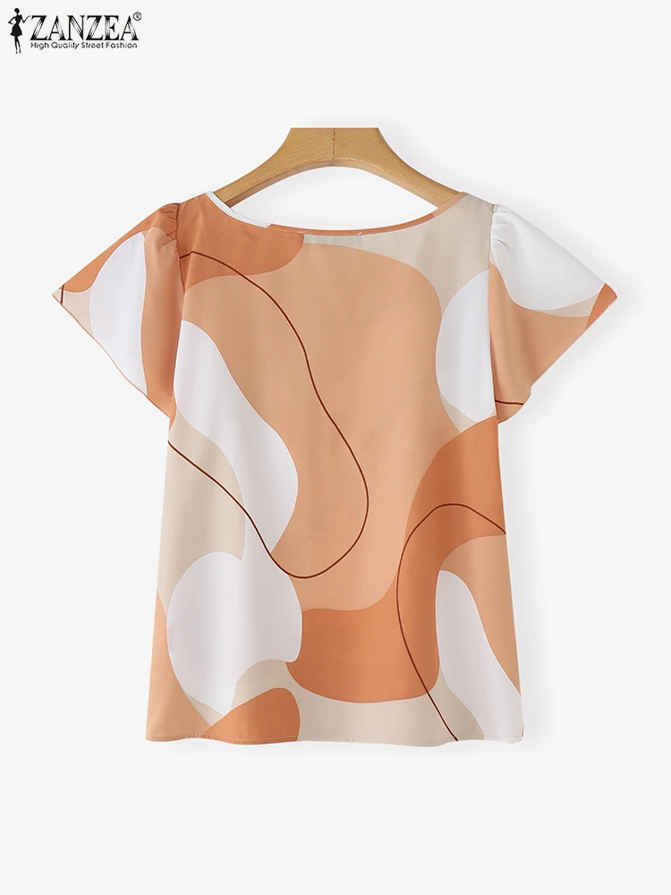 ZANZEA ผู้หญิงเสื้อวินเทจพิมพ์เสื้อ 2025 ฤดูร้อนแขนสั้นเสื้อ Ruffled Casual Bohemian หลวม Blusas Femininas