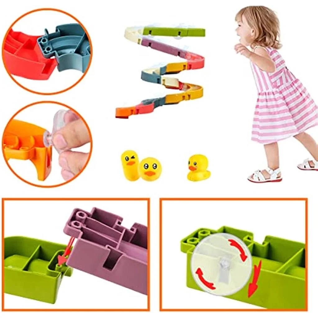 Juguete de bañera para niños, ducha deslizante, montaje de bricolaje, pista de agua, giro de baño, pista de Patito feliz, juegos, juguetes de agua