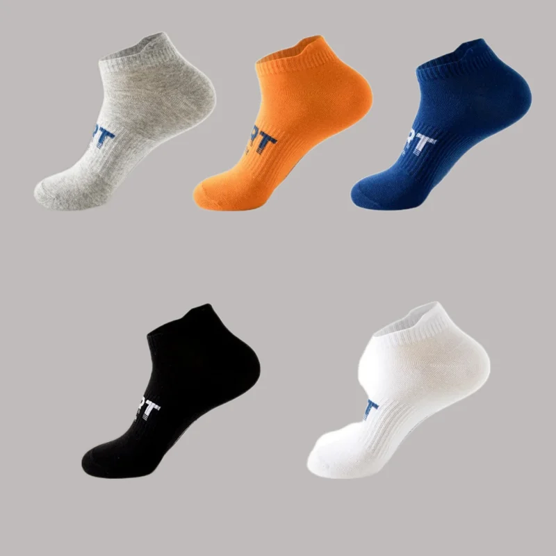 

5 Pairs Comfortable Breathable Sweat-Wicking Low Cut Ankle Men Fashion Socks For Gift Athletic Letters Print High Quality Socks