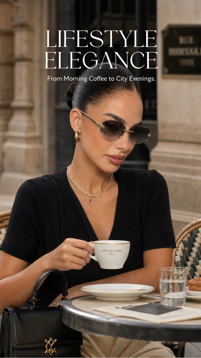 Vintage Sechseckige Randlose Sonnenbrille für Damen 2026 Luxusmarke Trendige Goldene Leopardenkopf Y2K Punk Sonnenbrillen Reise-Eyewear – Detail 8
