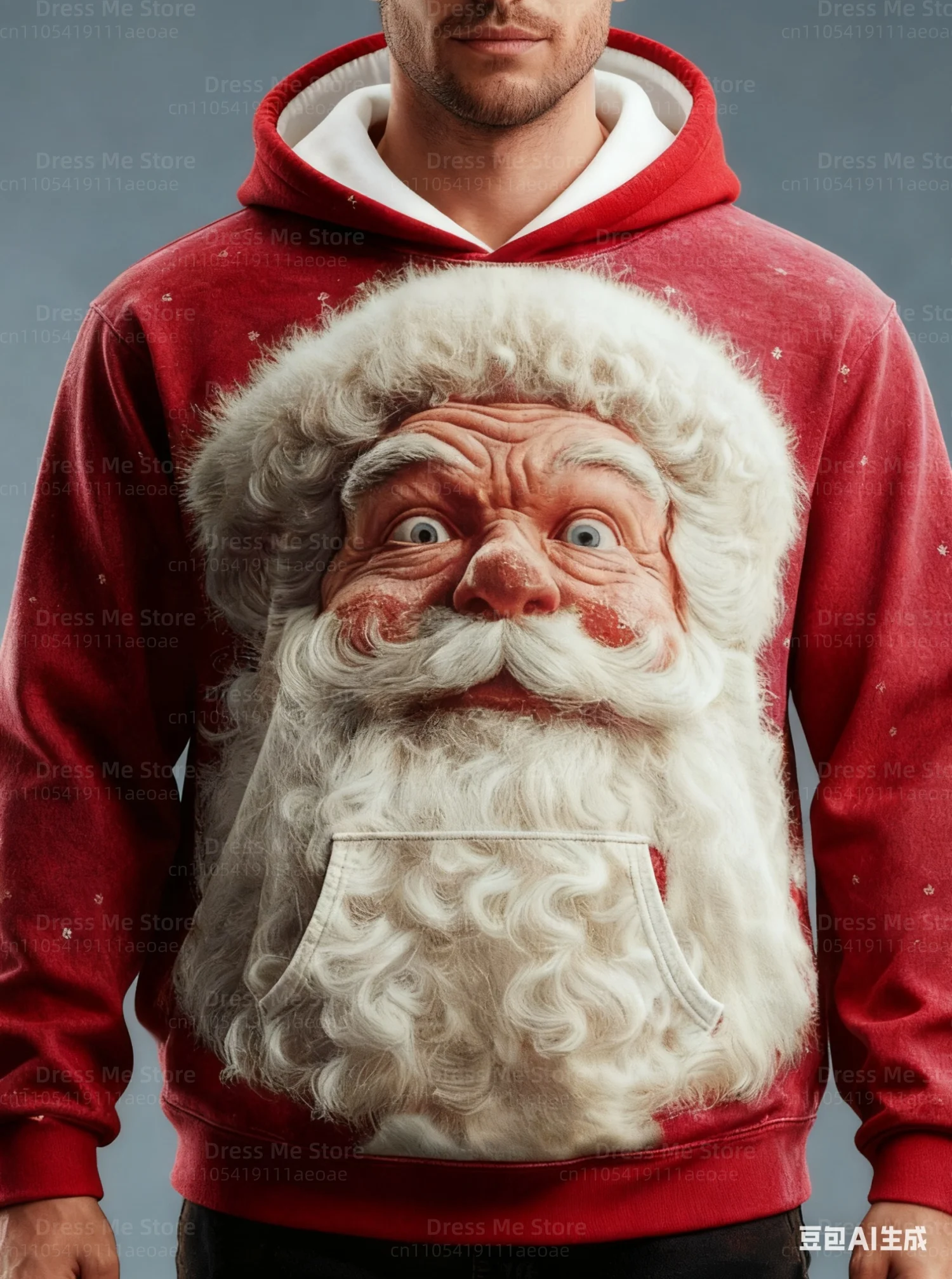 

2025 Winter Santa Claus Print Mens Christmas Hoodie Beige Pullover Sweatshirt Men Adult Plus Size Hooded Hoodies Men Clothing