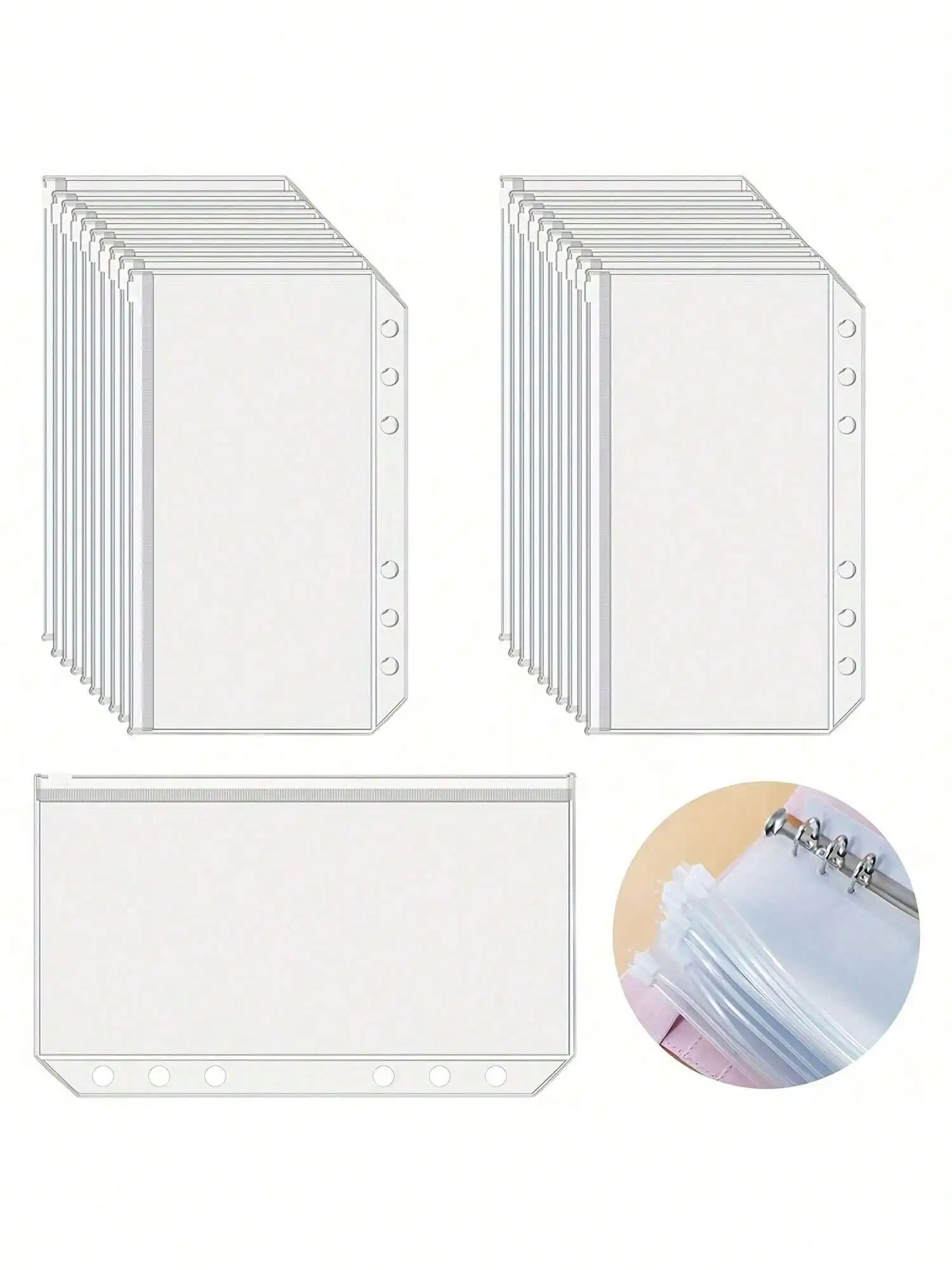 

A6 Loose Leaf Zipper Pockets – 20/10pcs Transparent Budget File Folder for 6-Ring Binder