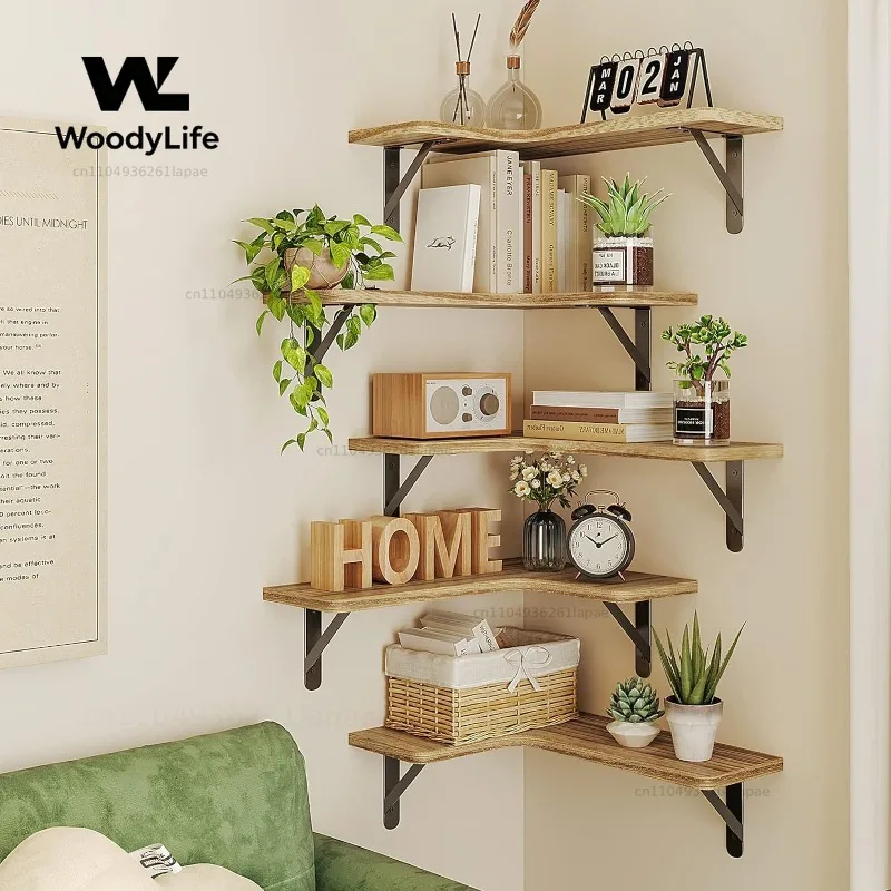 Rural Style Wooden Wall Rack Wall Mounted Floating Baffle Solid Wood Corner Storage Rack