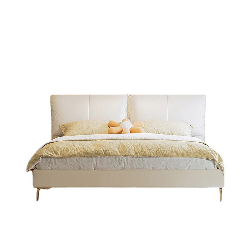 

Homestay style simple modern Internet celebrity light luxury double master bedroom big bed, soft bag leather bed