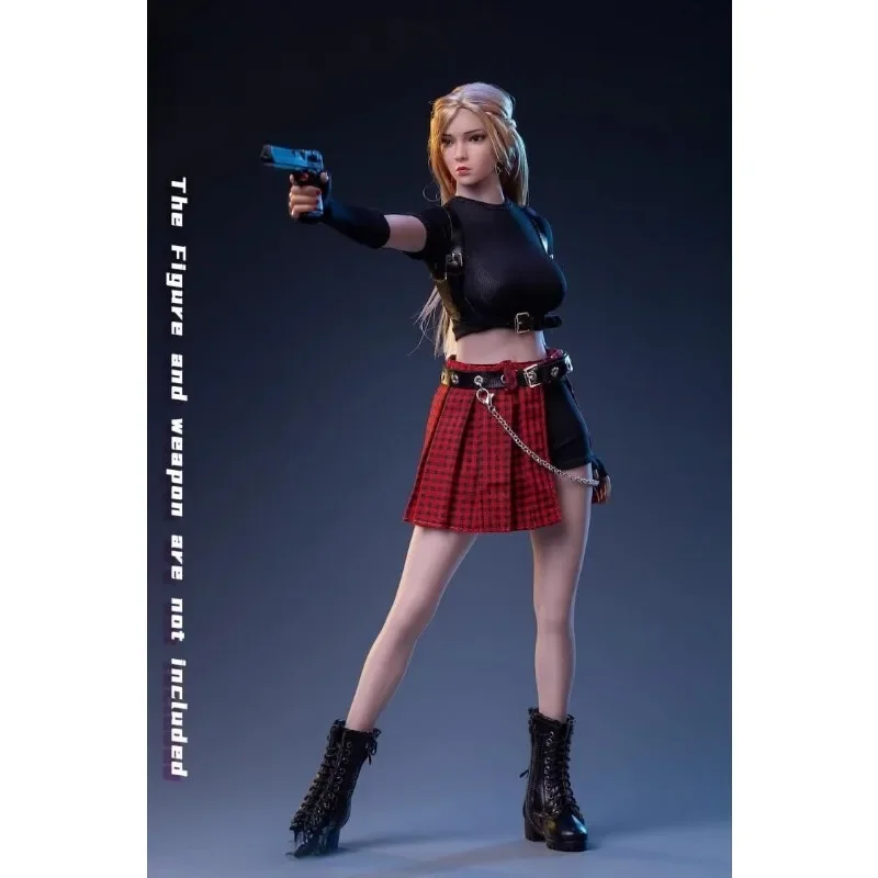 

1/6 Scale Female Toys Bare Midriff T-shirt Grid Pleated Skirt Clothes Suit Model for 12-inch Soldier Action Figures Dolls Decor
