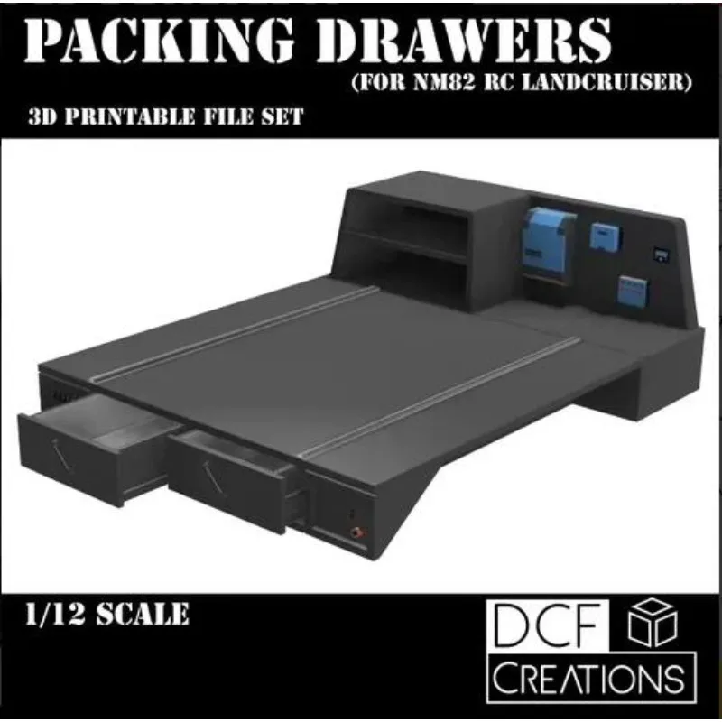 ABS Rear Tray with Pull-out Storage Drawer, Scale Tool Storage Upgrade Parts for 1:12 MN82 LC70 RC Truck, BLU-PRT-PAINT