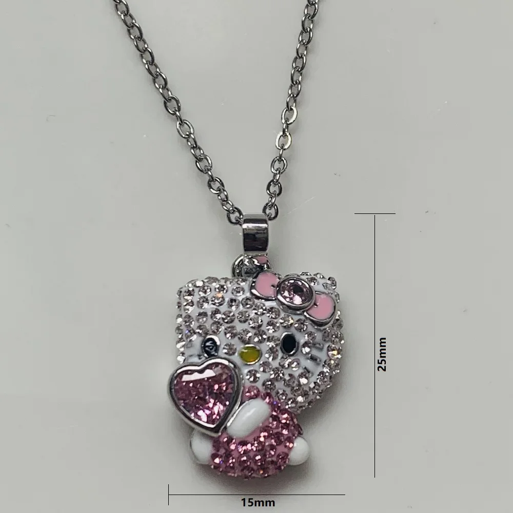 Sanrio Hello Kitty Kawaii Ketting voor Meisjes Anime Diamant Roze Hart Hanger Mode Sleutelbeen Keten Sieraden Cadeau