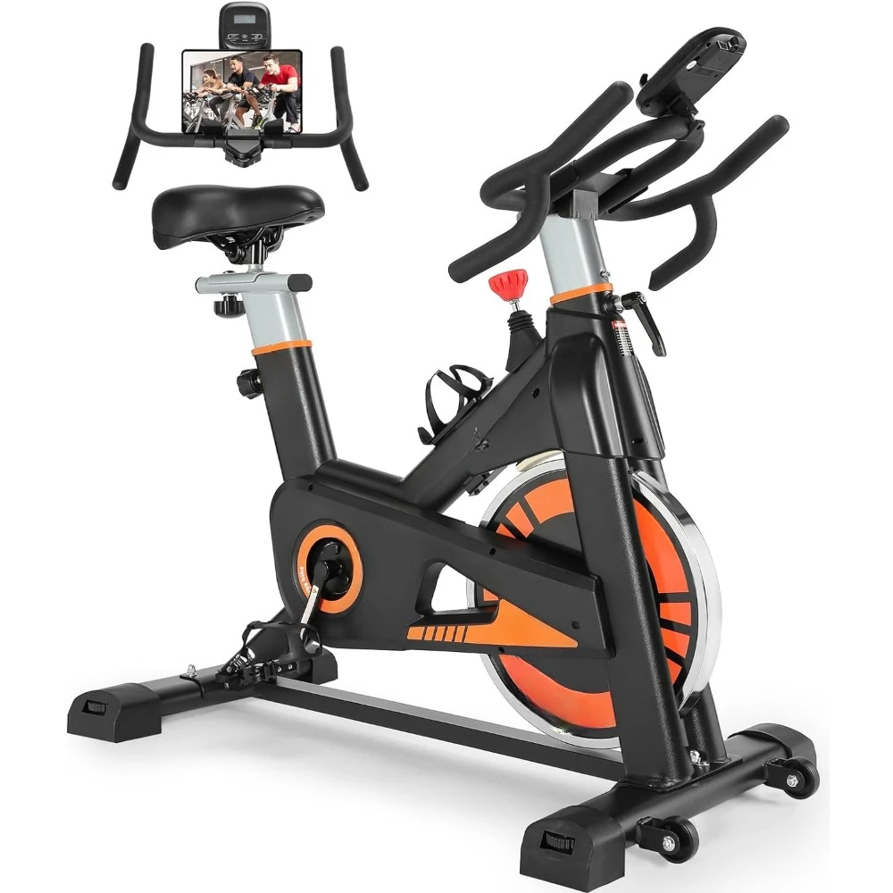 

Exercise Bike,Brake Pad Stationary Bike for Home, Indoor Bike with Silent Belt Drive, Heavy Flywheel, Comfortable Seat Cushion