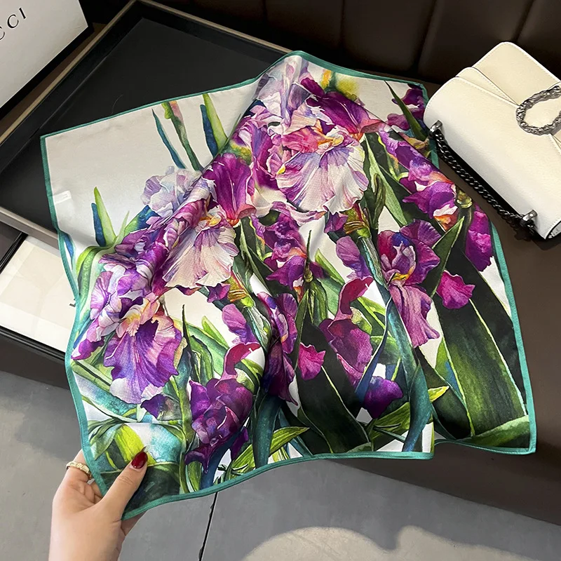 Luxury Brand 100% Natural Silk Scarf Women Design Small Square Shawl Hair Ribbon Headband Fashion Neckerchief Bandana