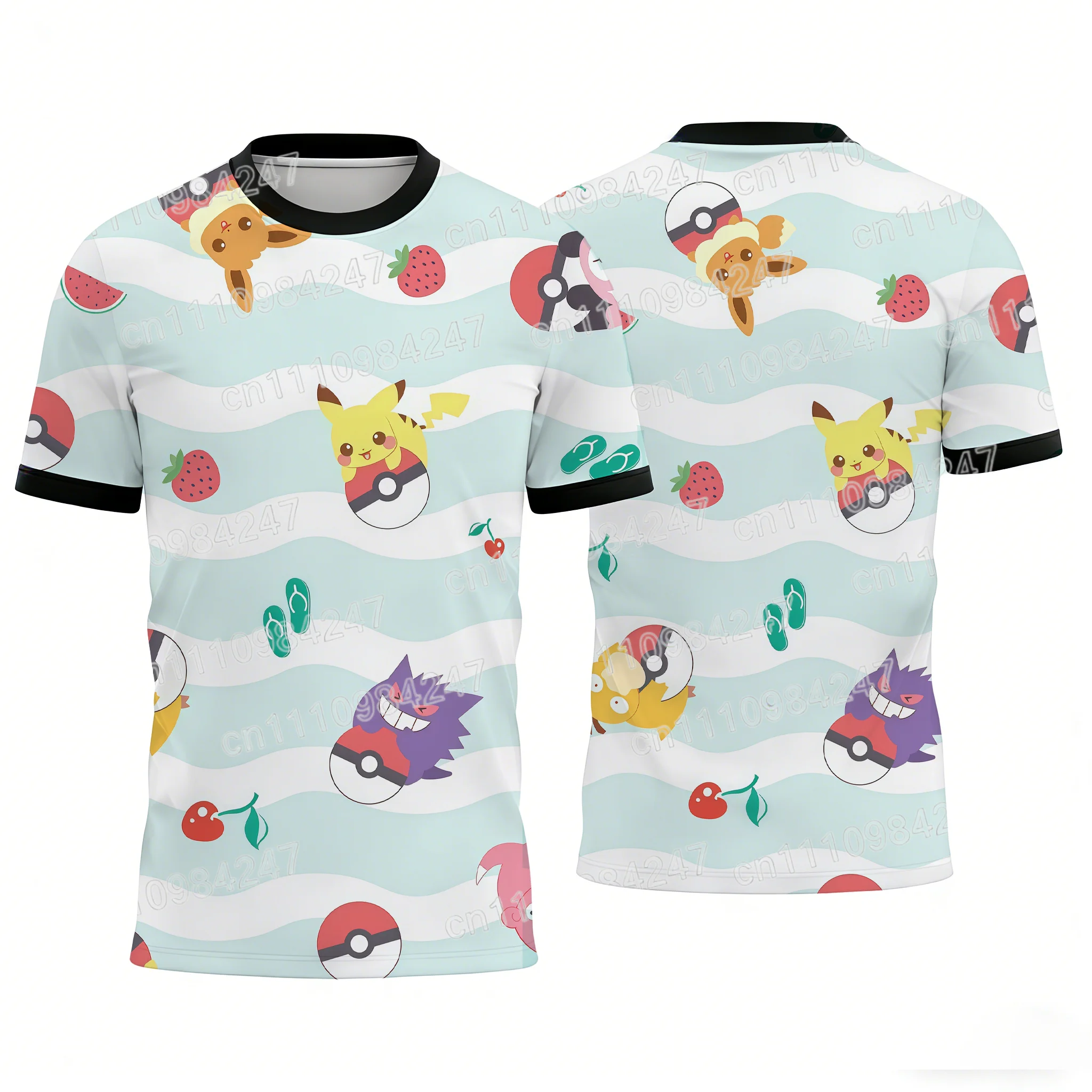 Camisetas de Verano 2026 con Estampado de Pokemon, Pikachu, Gengar, Eevee, Psyduck, Manga Corta, Unisex, Ropa de Playa para Niños y Adultos