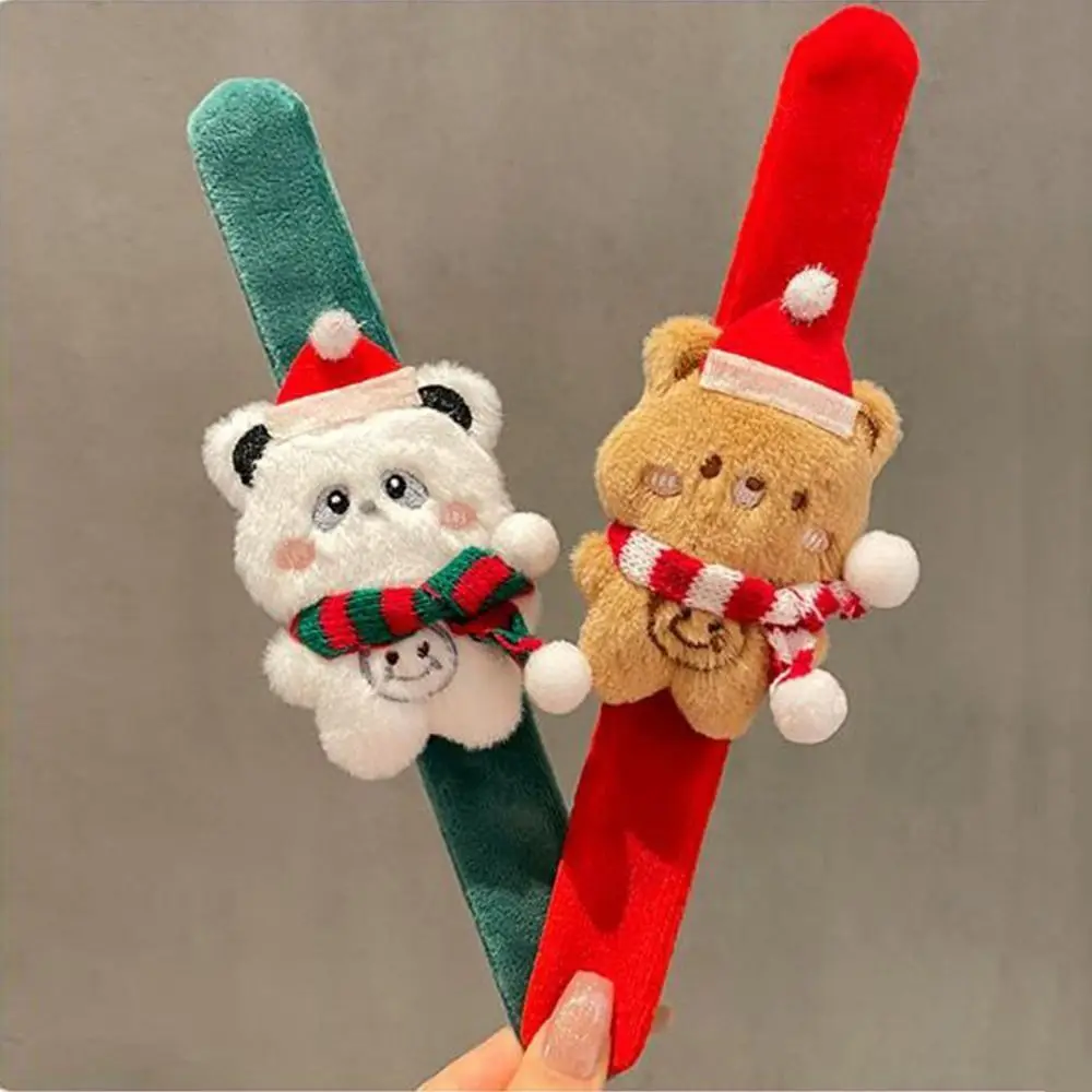 Cinturino da polso creativo con clapper natalizio, stile da polso carino, cinturino da polso con animali dei cartoni animati, comodi braccialetti schiaffo in peluche multicolori