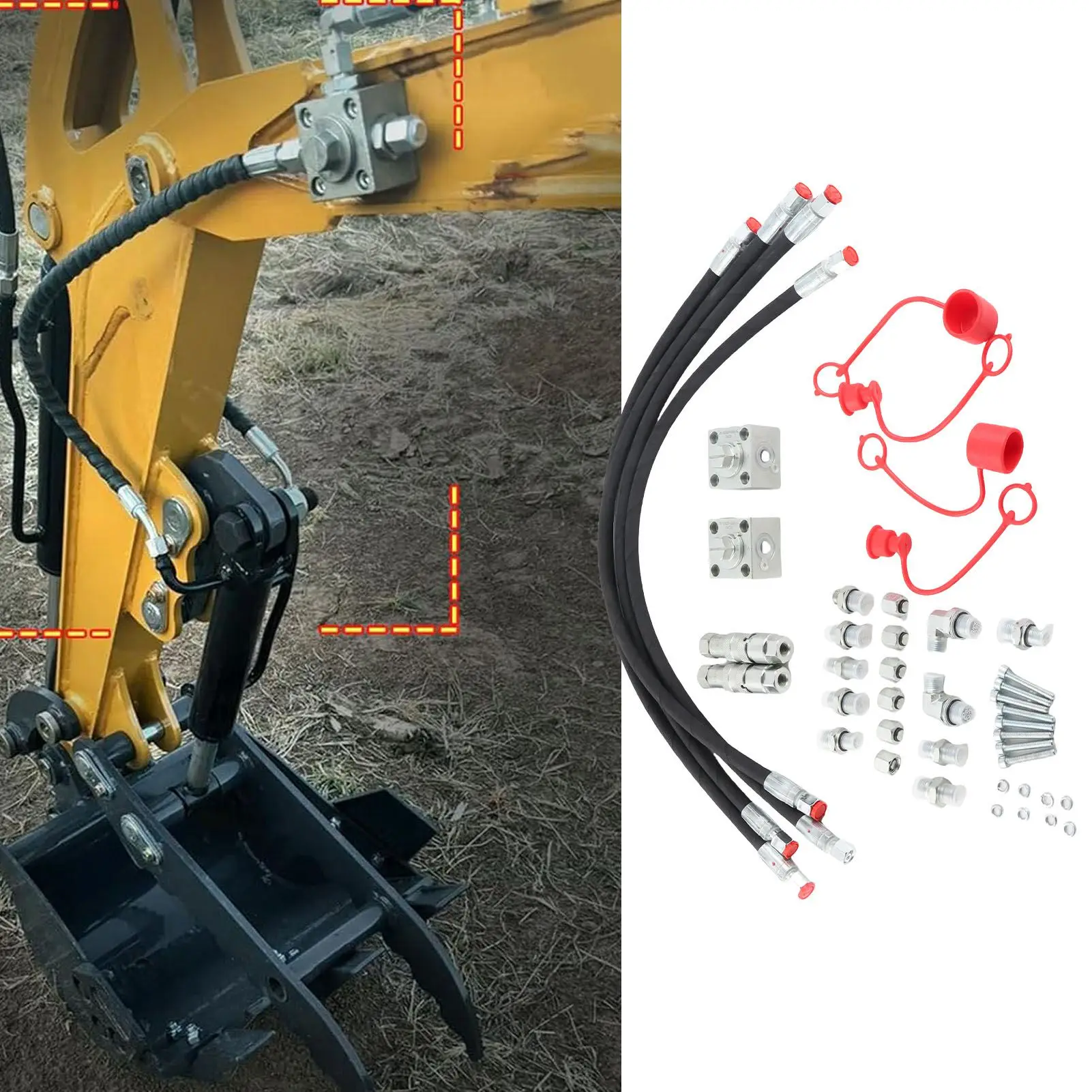 

2PCS 3 Way Diverter Valves with Quick Connectors 31 Inch Flexible Hoses for 1-2 Ton Chinese Mini Excavator