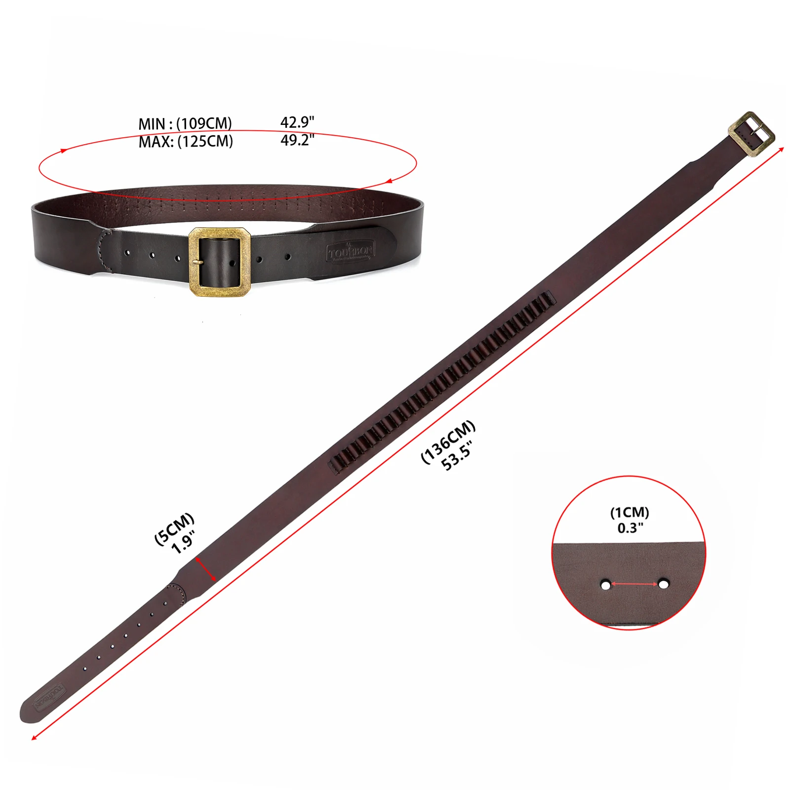 Tourbon Hunting Accessories Cartridges Belt Fits for .44/45mag Ammo 25 Rounds Leather Shell Bandolier XL Size 39-45\