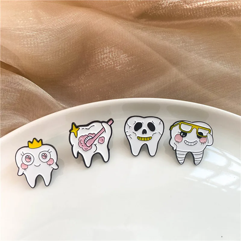 Funny Cartoon Protect Teeth Enamel Brooch Fashion Cute Geometric Lapel Badge Pins Jewelry Party Gifts For Women Girls