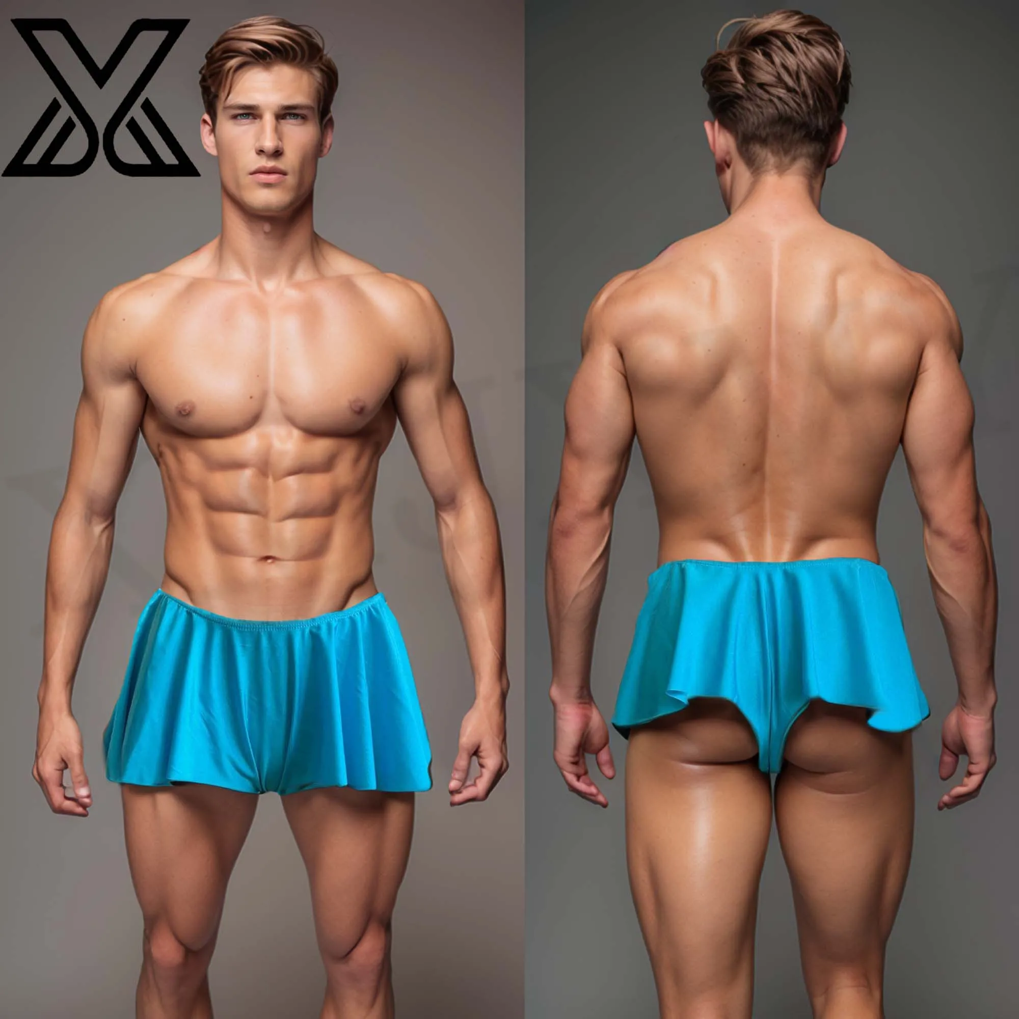 

XMJXMY Unisex sexy exposed buttocks slim fit ruffled edge elastic pants with wave shorts and skirt at the hem