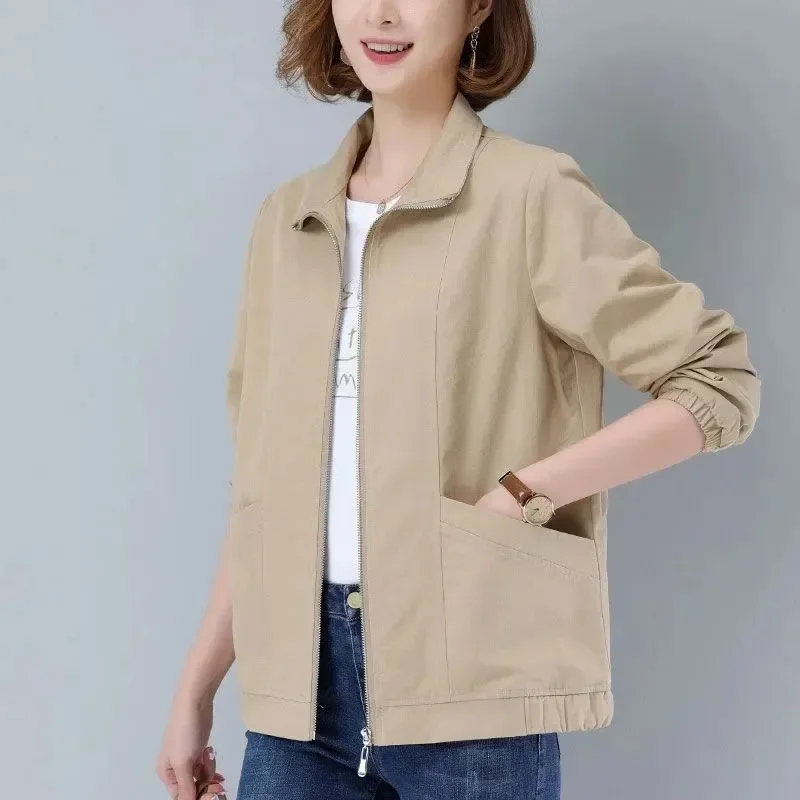 New Spring Autumn Fashion Middle Aged Women Jacket Long Sleeve Zipper Lapel Loose Casual Windbreaker Female Basic Outwear B325