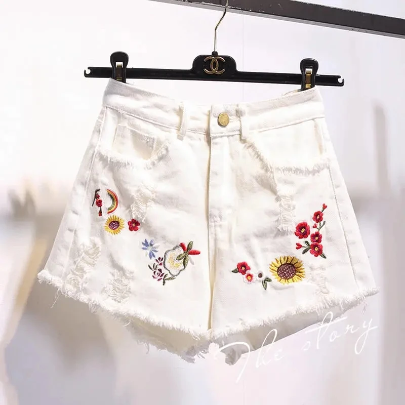 Micropantalones cortos de cintura alta para mujer de talla grande 4XL 5XL, pantalones vaqueros cortos blancos para mujer, pantalones cortos con