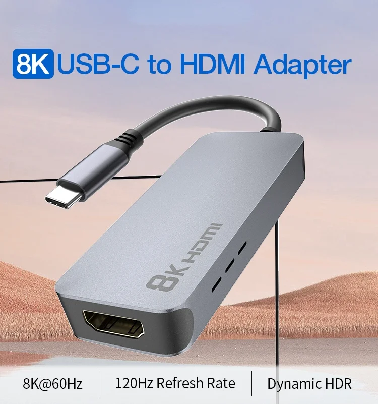 New USB Type C To HDMI-Compatible Adapter 8K HD Cable Copper Aluminum Shield TB4 Adapter 4K 120Hz 8K 60Hz USB C Converter Cable