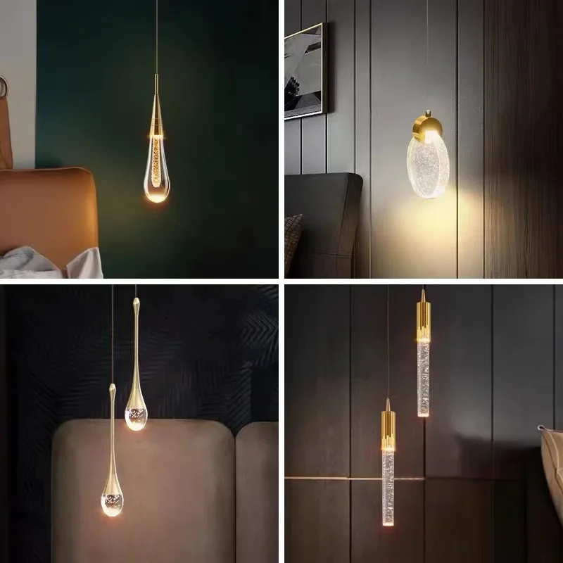 Nordic LED Luxury Crystal Pendant Lamp For Living Dining Bedroom Bedside Chandelier Indoor Home Decor Lighting Fixture Luster