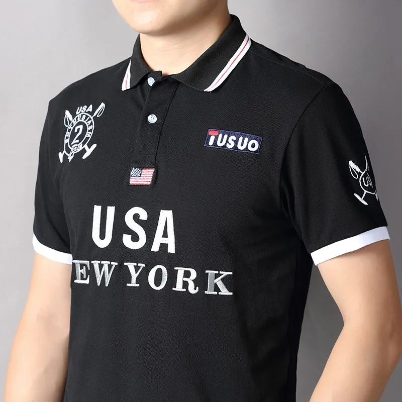 Polo de algodón bordado para hombre, Camisa de algodón, diseño original, color de contraste de lujo, fiesta deportiva, ocio real, América, Nueva York