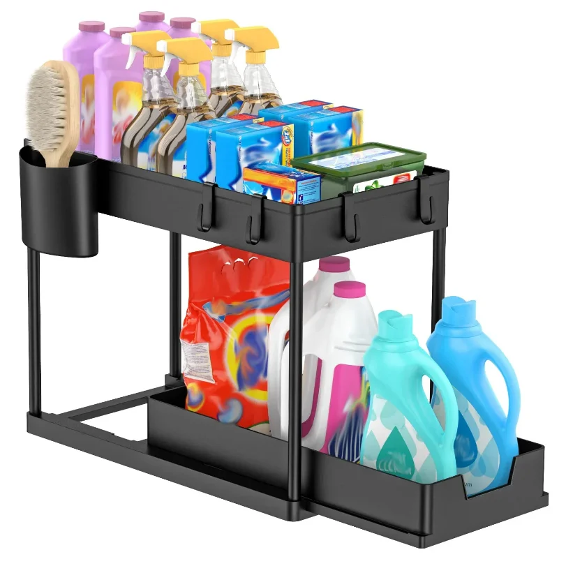 

2 Tier Sliding Drawer Under Sink Storage Organizer Shelf Multipurpose Holder Rack For Kitchen Cabinet Bathroom Home Accessories