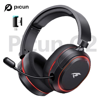 Picun g2 2.4ghz bluetooth sem fio gaming headset para pc ps4 ps5 telefone interruptor 5ms baixa latência 7.1 surround com fio fone de ouvido enc microfone