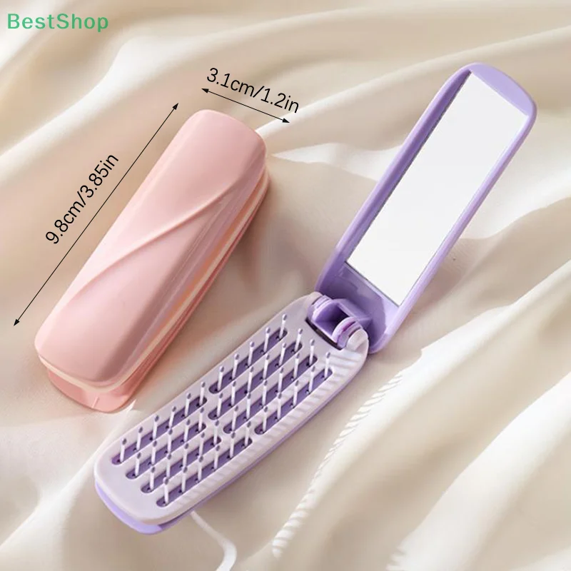 مشط 2 في 1 قابل للطي مع مرآة لتدليك فروة الرأس ومضاد للكهرباء الساكنة أثناء السفر ومشط تصفيف وسادة هوائية مناسب لجميع أنواع الشعر