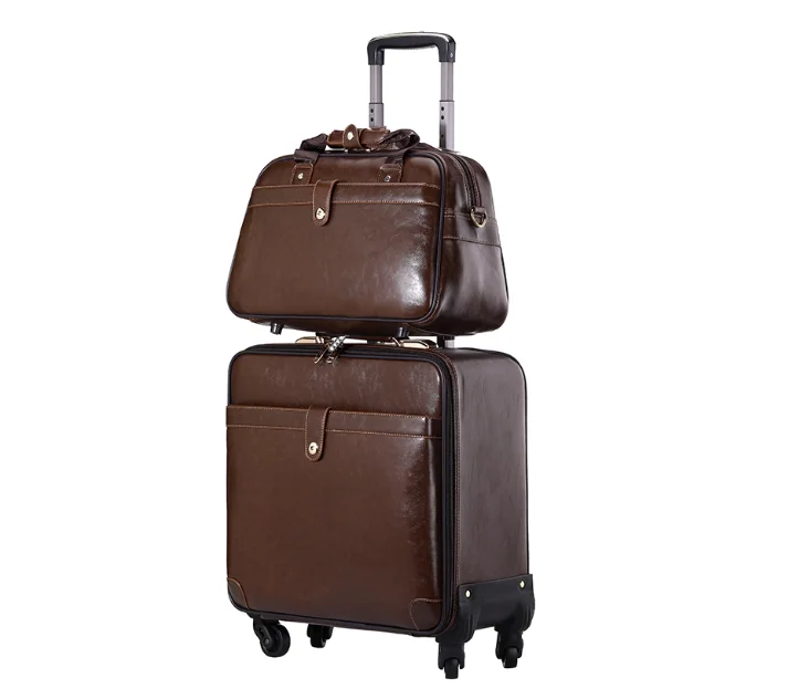 Men 18 Inch Business Carryon Rolling Luggage Bag Travel Trolley Bags Suitcase Set Men PU leather Rolling Luggage Suitcases Set