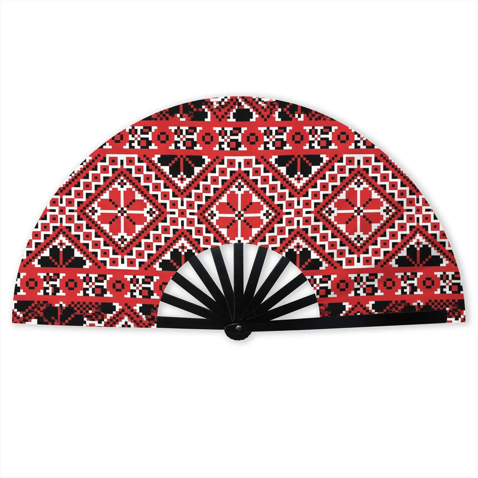 Ukrainian Traditional Floral Folding Hand Fan Bohemian Geometric  Polyester Fabric Fan Novelty Summer Accessory Decorative Fans