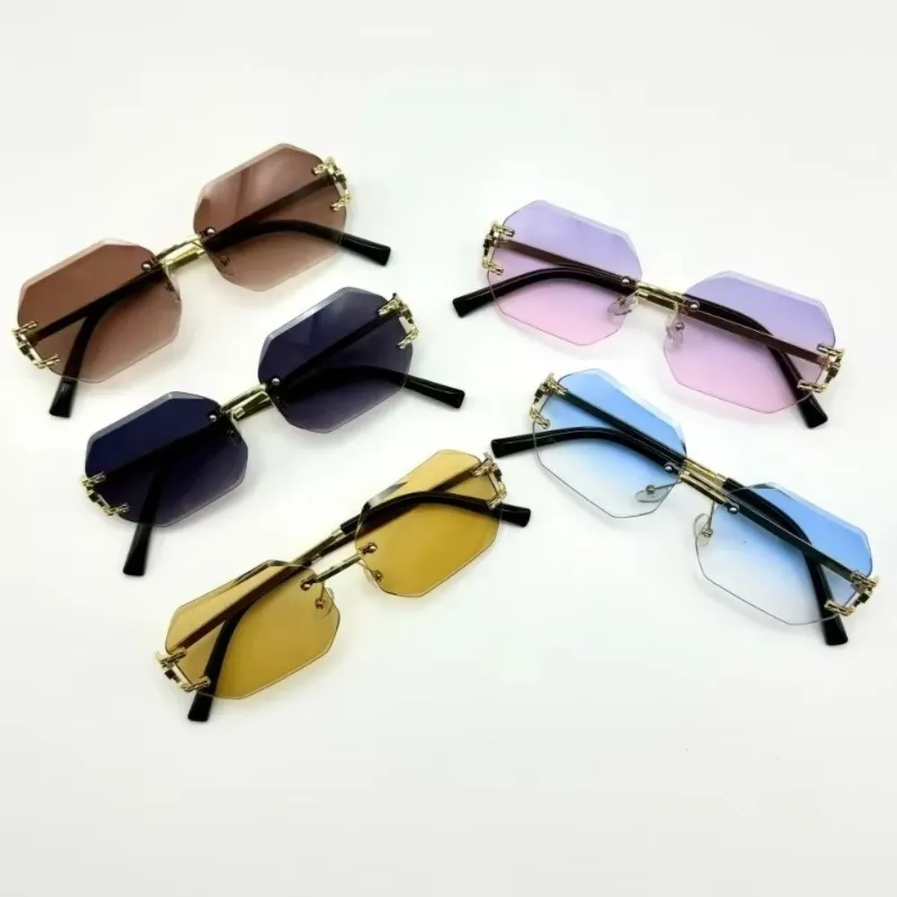 Gafas de Sol Vintage sin Montura, Diseño Poligonal, Unisex, Protección UV400, Estilo Hip Hop, Gafas de Sol Modernas Unisex