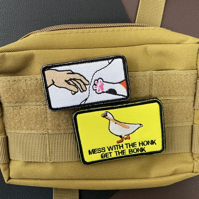 Funny Yellow Duck Embroidered Patch Funny Cat Morale Badge Mess with The Honk Get The Bonk Hook&Loop Tactical Backpack Stickers