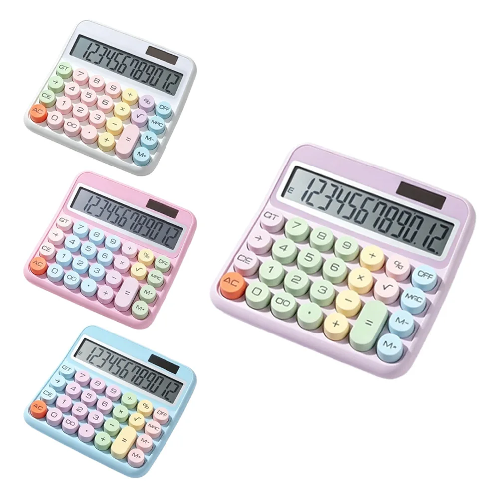 1pcs Candy Color Dual Power Purple Desktop Calculator Cute Large LCD Display For Office Home Student Accounting Work Tool