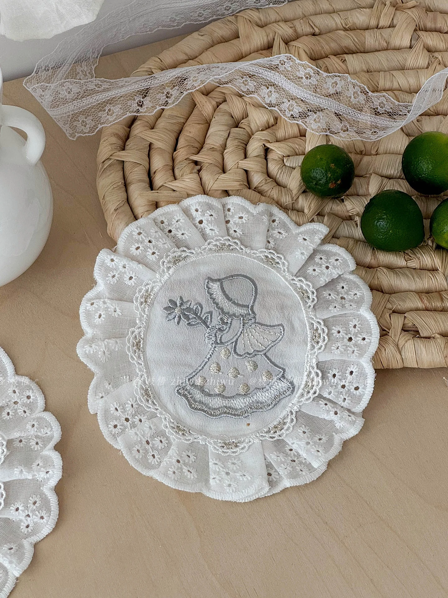 Rustic Lace Coaster Decorative Soft Home Embroidery Flower Trim Country Style Tea Cup Mat Table Decoration DIY Crafts