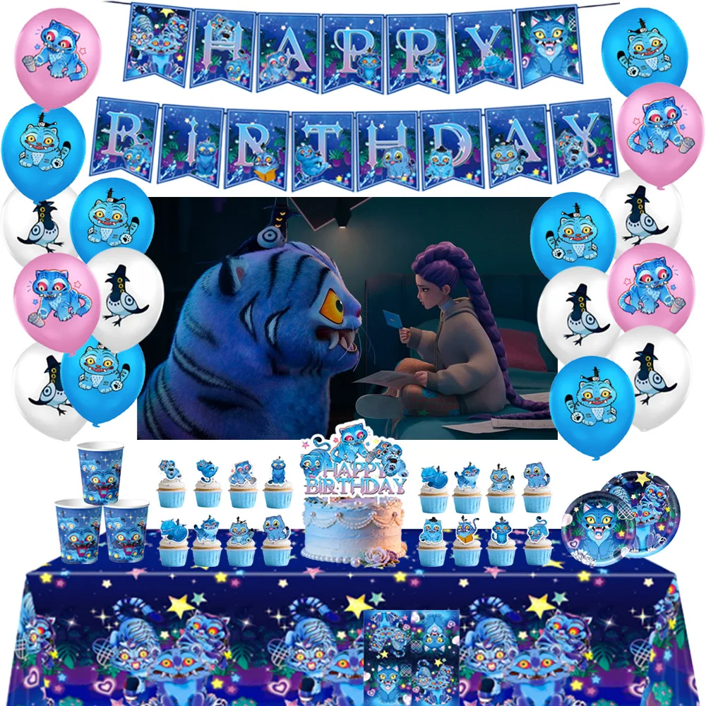 

Kpop Demon Hunter Tiger Theme Birthday Party Decoration Backdrop Balloons Cake Topper Supplies Background Baby Shower Kid Gift