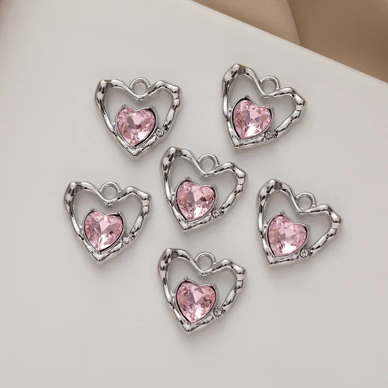 10pcs Hollow Heart and Crystal  Pendant DIY Charms Gold Color Fashion Pendants Jewelry Making Handmade Accessory