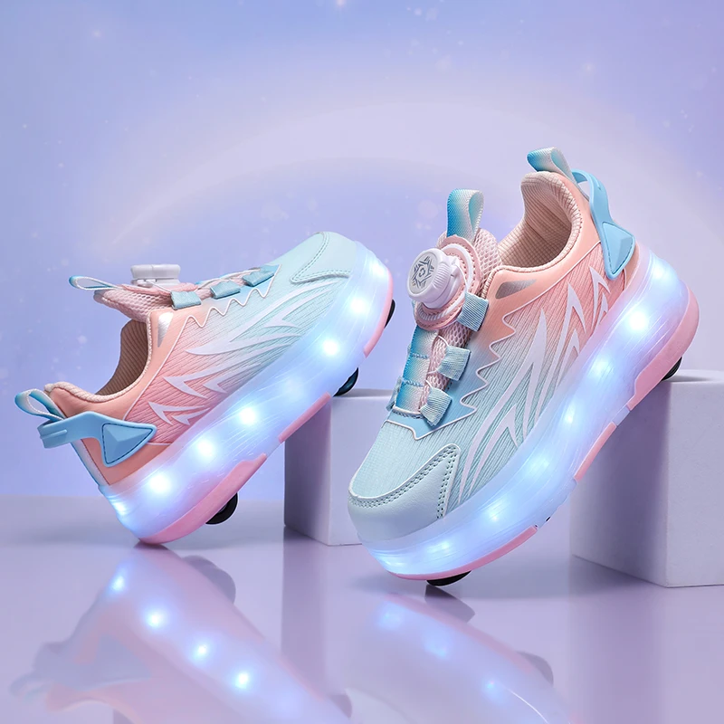 Heelys lumineux à 4 roues pour enfants (6-12) : chaussures à roulettes pour filles, patins à roulettes pour étudiants garçons