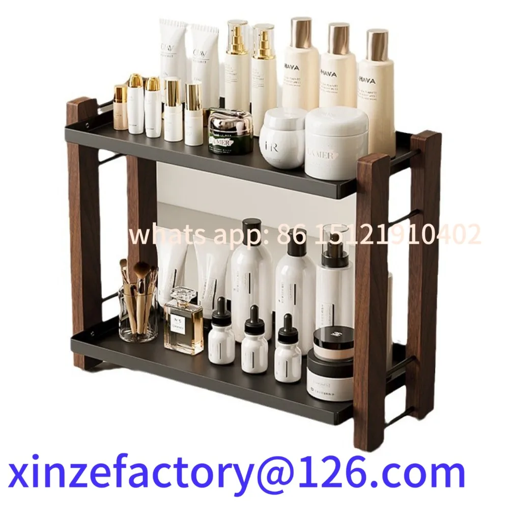 

Customizable wood Walnut Bathroom Wash Table Shelf Toilet Wash Table Desktop Dresser Skin Care Box