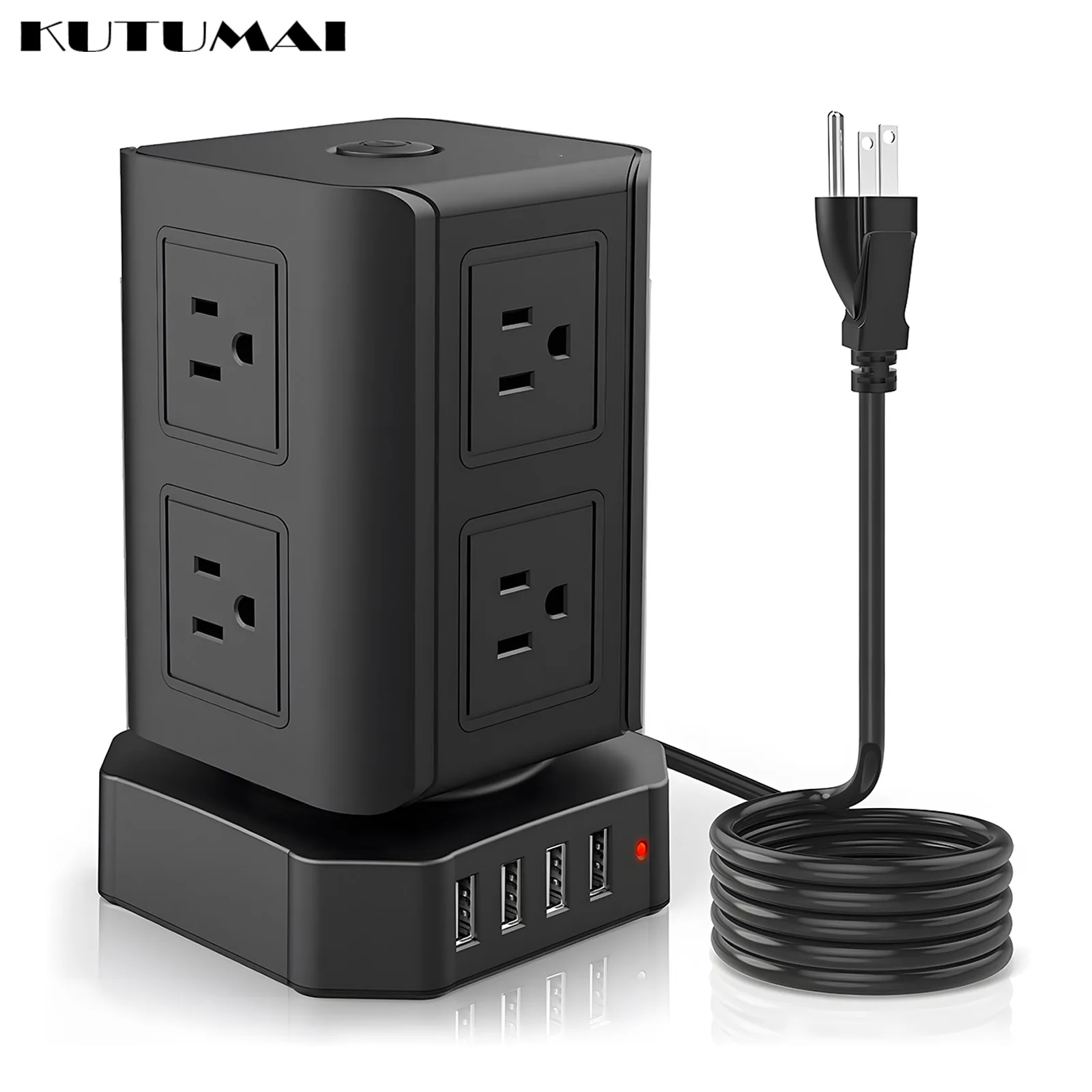 

Tower Power Strip 8 Outlets 5.9FT Extension Cord US Plug with 4 USB Charge Port Multi Vertical Socket Overload Protector Switch