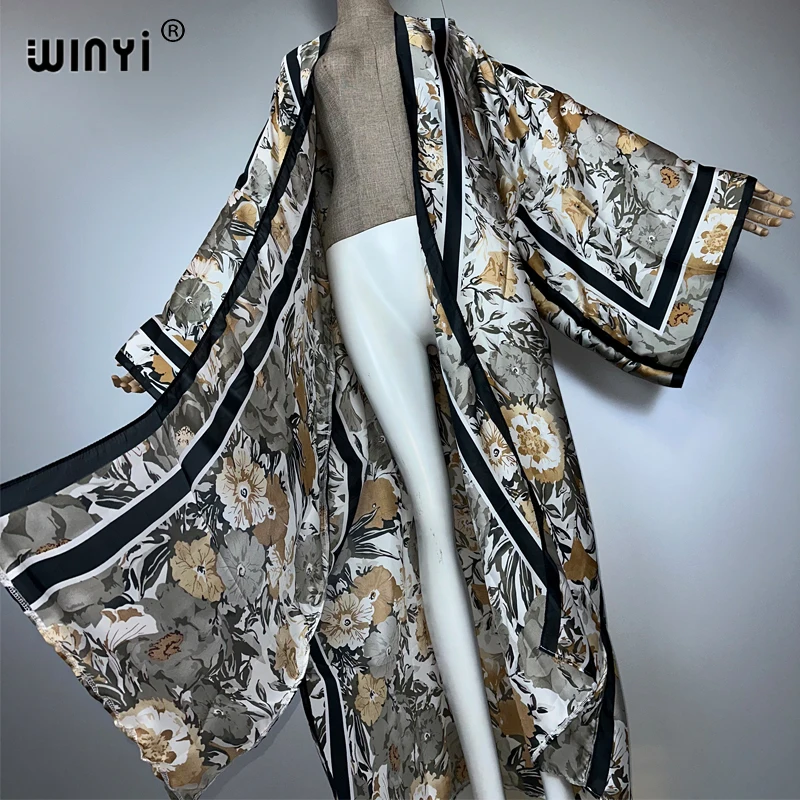 ชุดกิโมโน WINYI สำหรับผู้หญิงแอฟริกัน ฤดูร้อน ชุดมุสลิมสไตล์โบฮีเมียน เสื้อคลุมคาร์ดิแกนทรงหลวมแบบอาบายะ ชุดลำลองชายหาด ชุดคลุมชายหาดสไตล์โบฮีเมียน ชุดเดรสสำหรับงานปาร์ตี้ คาฟตัน