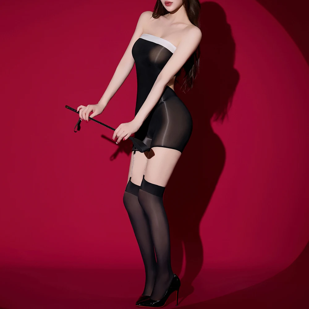 

Сексуальные женские 6D 912-контактные масляные глянцевые блестящие боди с высоким вырезом, прозрачные гладкие танцевальные колготки, купальник с подвязками для горничной