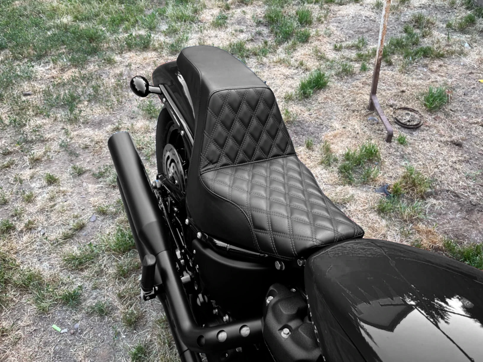 Motorcycle 2-up Rider Passenger Front Rear Seat Black Leather Seat Cushion For Harley Softail Street Bob FXBB 107 FXST 2018-2025