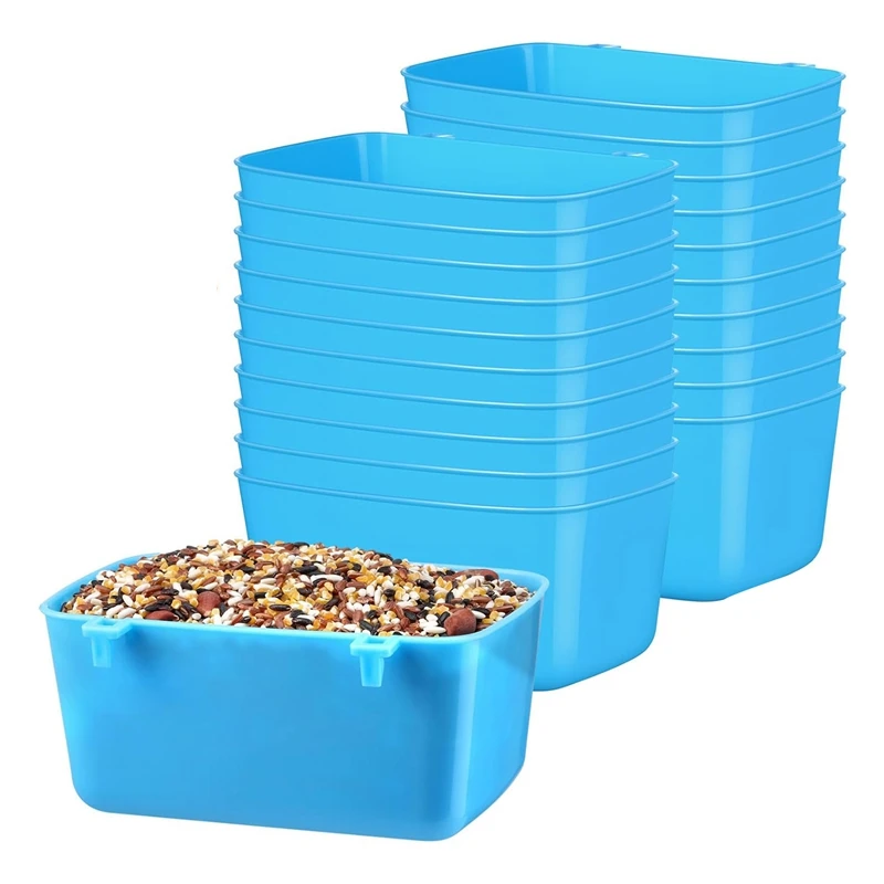 20 Pieces Cage Cups Chicken Feeder Waterer Cups 18 Oz Pigeon Feeder Plastic Bird Cage Cups Hanging Bunny Feeder Blue Easy To Use