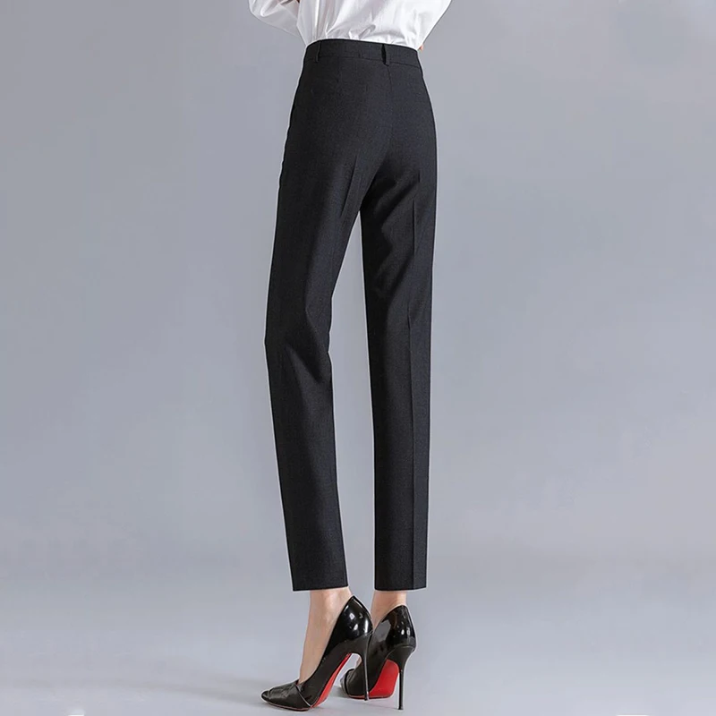 Fashion Office Lady Summer Women Pants Solid Pocket Zipper Temperament Casual High Waist Slim Straight Ankle Length Suit Trouser