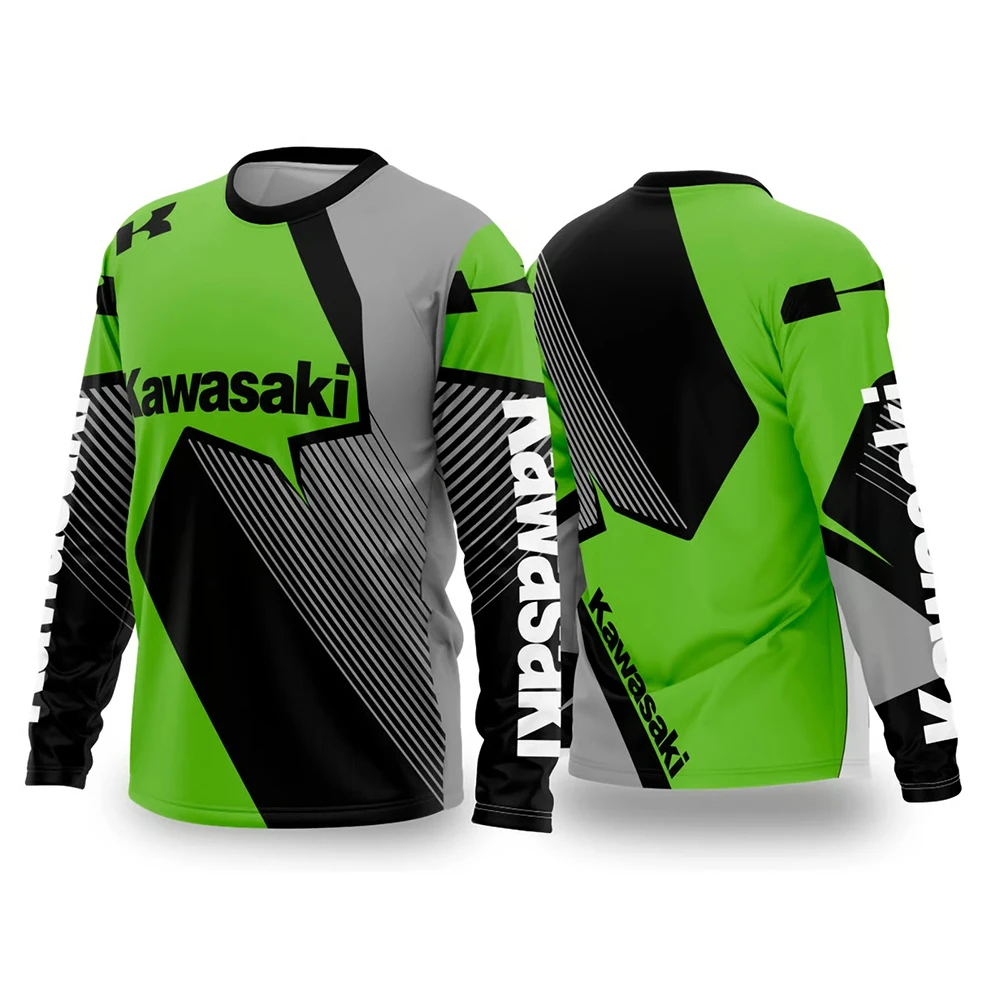 Sommerneues, heiß begehrtes Kawasaki Racing Team Langarm-T-Shirt für Männer und Frauen, langärmliges Sport-Oberteil für Offroad-Motorräder
