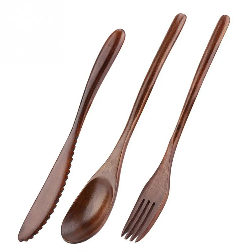 New Portable Wooden Cutlery Bamboo Flatware With Bags Spoon Fork Cutter Reusable Dinnerware Tableware