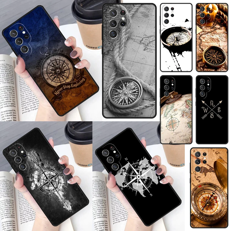 Compass Wanderlust Vintage Map Cover For Samsung Galaxy S23 Ultra S22 S20 S21 FE S8 S9 S10 Plus Note 10 20 Ultra phone Case