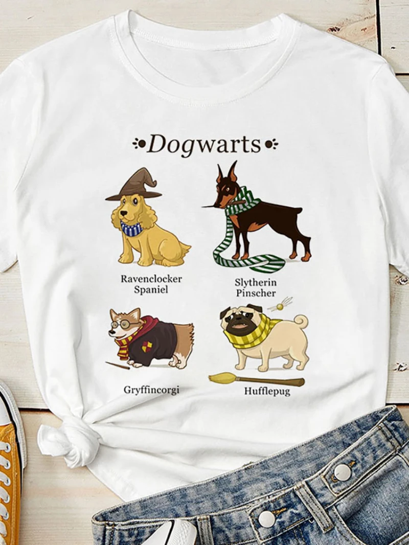 تي شيرت MINISO Cat Print تي شيرت Harry Potter Cartoon Cat Print بأكمام قصيرة