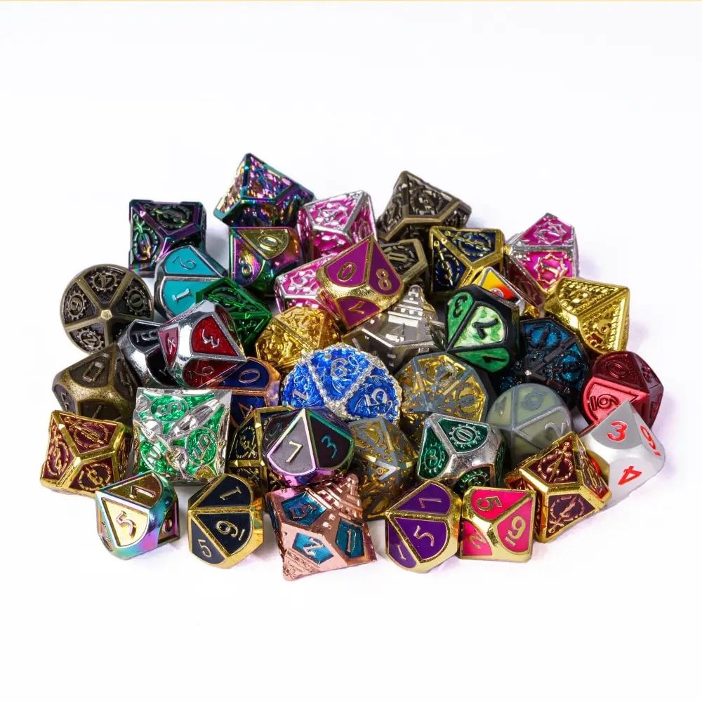 7Pcs/Set Bulk Metal Solid Dice DND Random Color D4 D6 D8 D10 D% D12 D20 Polyhedral Dice for D&D Pathfinder RPG Board Games