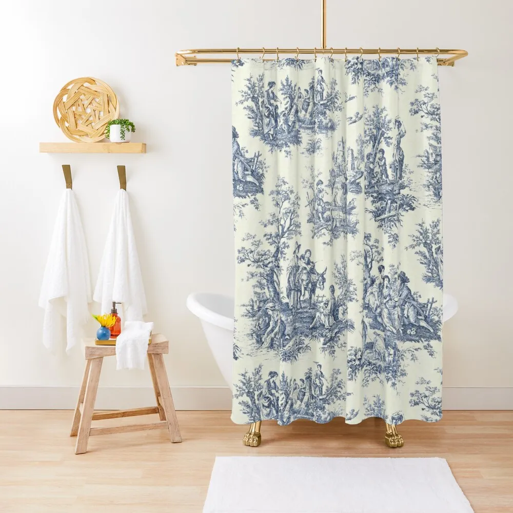

Powder Blue French Toile Picnic Designs Shower Curtain Anime Bathroom Waterproof Shower And Anti-Mold Curtain